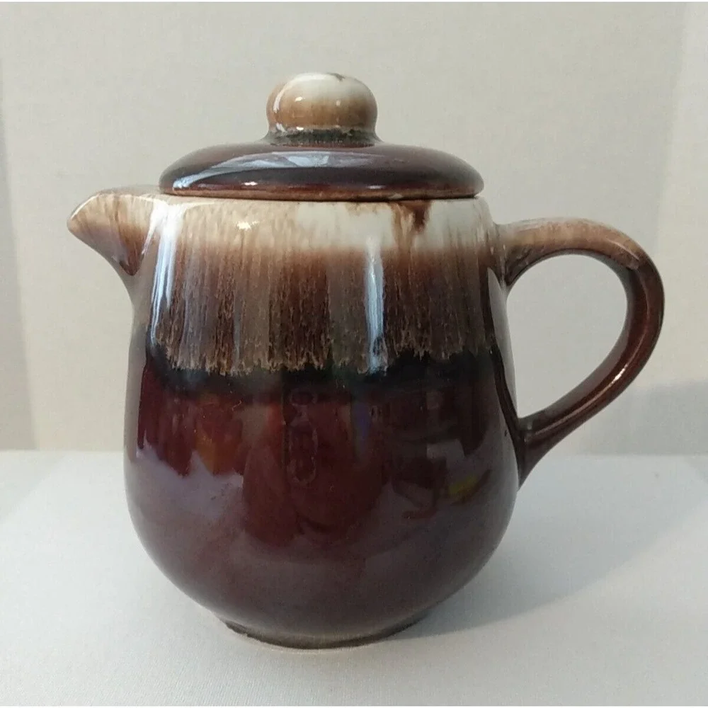 Vintage USA Brown Drip Glaze Pottery Teapot & Lid PRETTY!